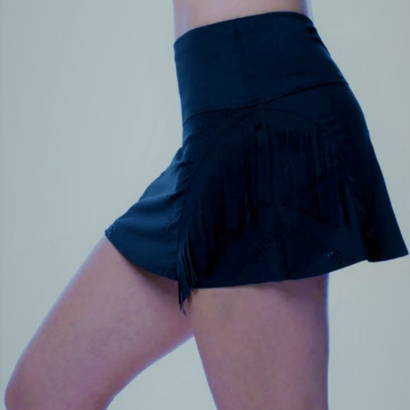 Nwt Lucky In Love Fringe Tennis Skirt Skort Shorts L Large Navy Blue - Picture 3 of 4